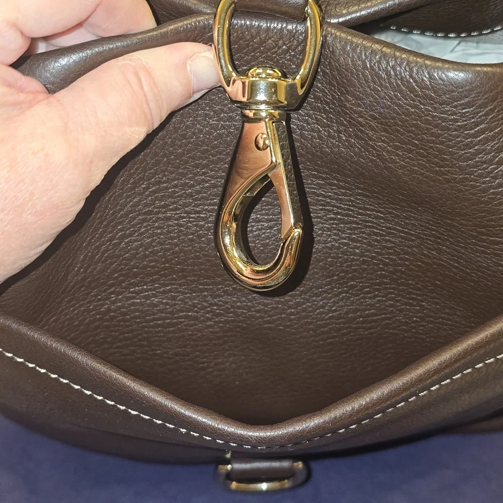 Leather Hobo Bag in Dark Brown with Gold Hardware
